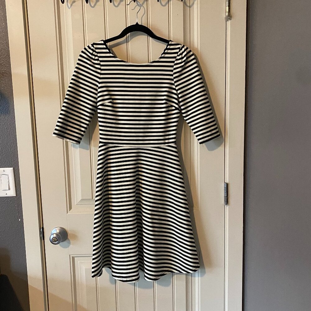 Black and Off-White Fit and Flare Dress - Pixley - Size S
